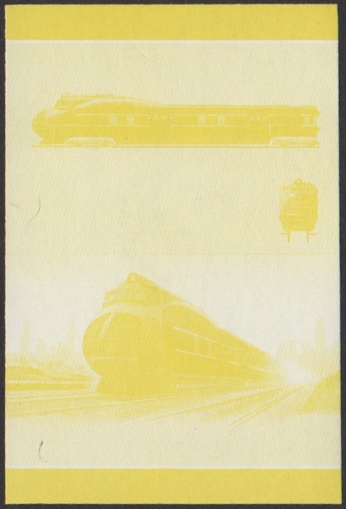 Nui 3rd Series $1.25 1934 Union Pacific Railroad M-10000 Streamliner 3-car set Locomotive Stamp Yellow Stage Color Proof