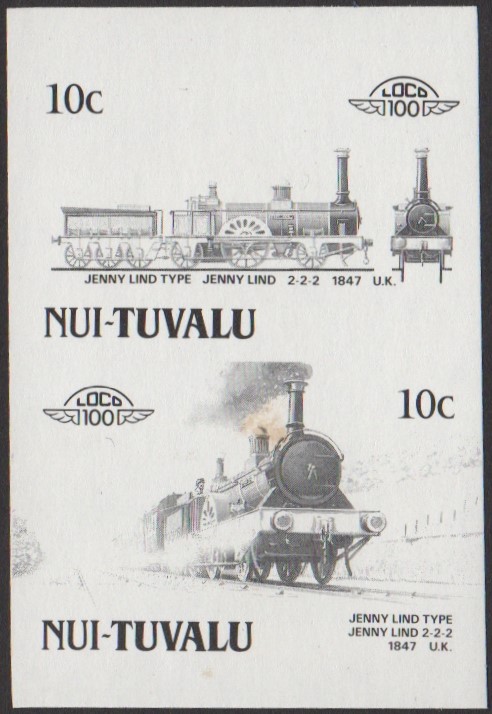 Nui 3rd Series 10c 1847 Jenny Lind Type Jenny Lind 2-2-2 Locomotive Stamp Black Stage Color Proof