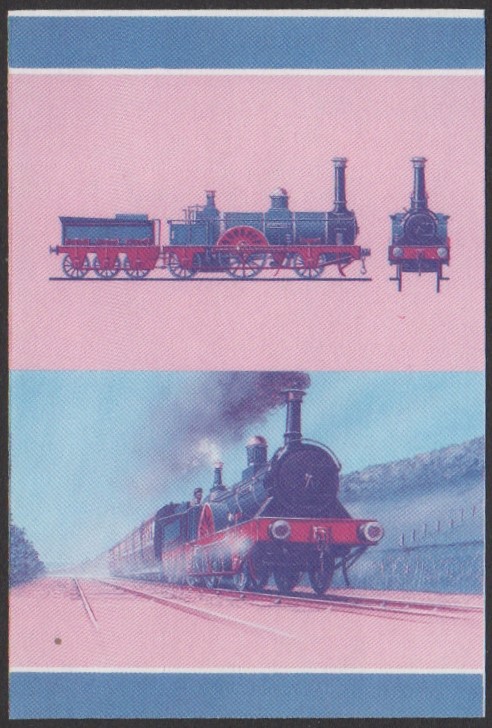 Nui 3rd Series 10c 1847 Jenny Lind Type Jenny Lind 2-2-2 Locomotive Stamp Blue-Red Stage Color Proof