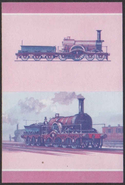 Nui 3rd Series 25c 1847 Iron Duke Class Iron Duke 4-2-2 Locomotive Stamp Blue-Red Stage Color Proof