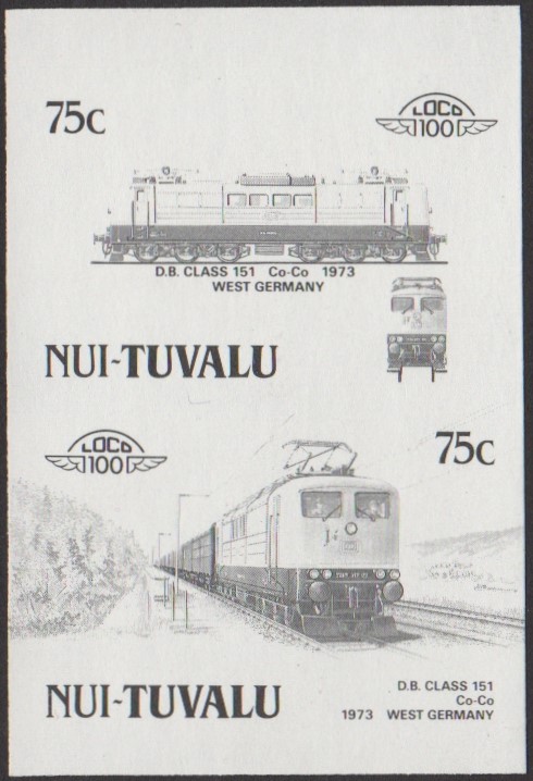 Nui 3rd Series 75c 1973 D.B. Class 151 Co-Co Locomotive Stamp Black Stage Color Proof