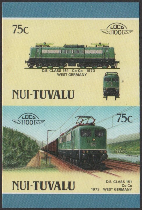 Nui 3rd Series 75c 1973 D.B. Class 151 Co-Co Locomotive Stamp Final Stage Color Proof