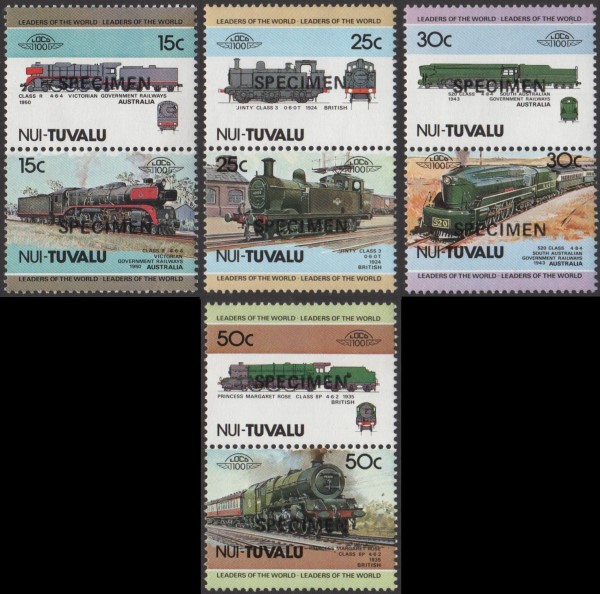 1984 Nui Leaders of the World, Locomotives (1st series) SPECIMEN Overprinted Stamps
