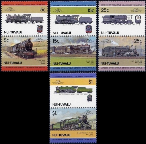 1985 Nui Leaders of the World, Locomotives (2nd series) Stamps