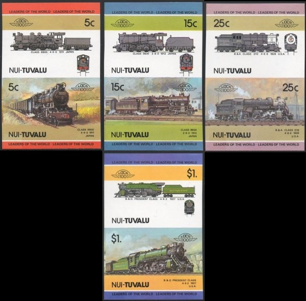 1985 Nui Leaders of the World, Locomotives (2nd series) Imperforate Stamps