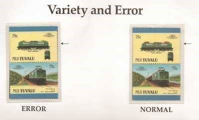 1987 Nui Leaders of the World, Locomotives (3rd series) 75c Missing Color Error Stamp