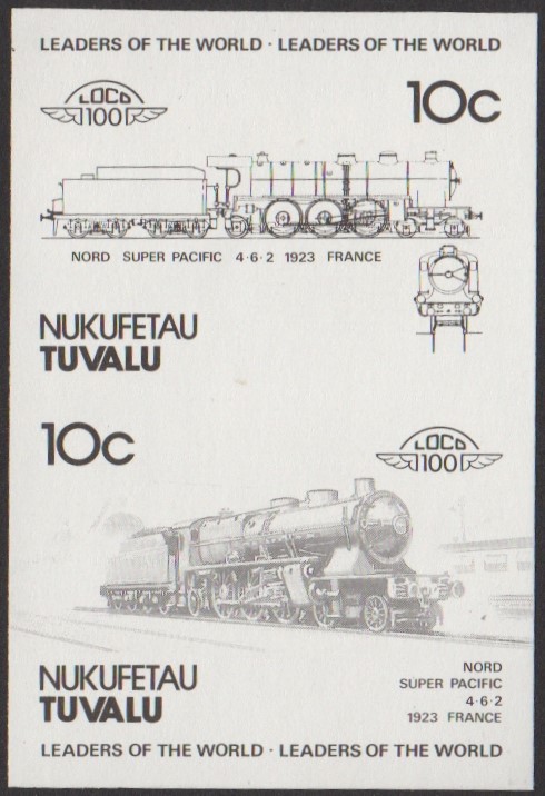 Nukufetau 1st Series 10c 1923 Nord Super Pacific 4-6-2 Locomotive Stamp Black Stage Color Proof