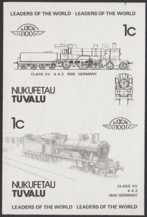 Nukufetau 1st Series 1c 1900 Class XV 4-4-2 Locomotive Stamp Black Stage Color Proof
