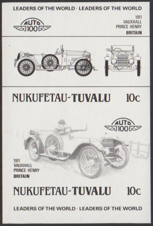 Nukufetau 2nd Series 10c 1911 Vauxhall Prince Henry Automobile Stamp Black Stage Color Proof