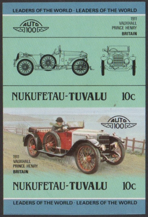 Nukufetau 2nd Series 10c 1911 Vauxhall Prince Henry Automobile Stamp Final Stage Color Proof