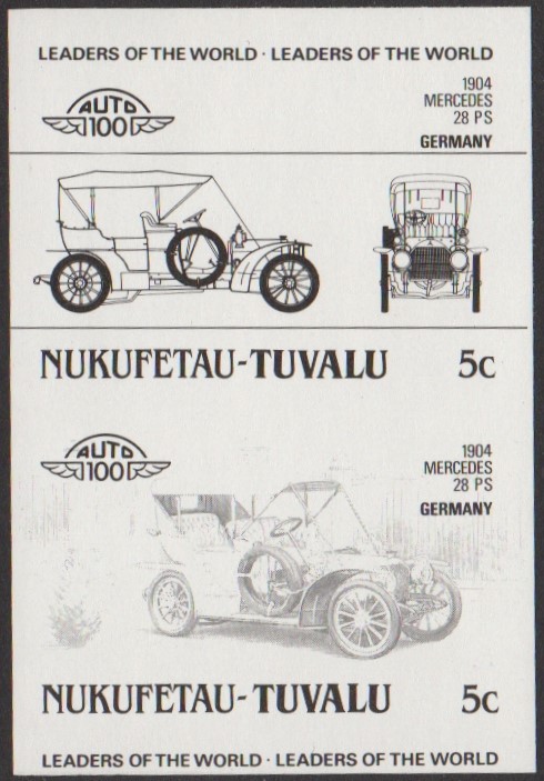 Nukufetau 2nd Series 5c 1904 Mercedes 28 PS Automobile Stamp Black Stage Color Proof