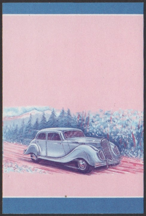 Nukufetau 2nd Series 60c 1938 Panhard Dynamic Automobile Stamp Blue-Red Stage Color Proof