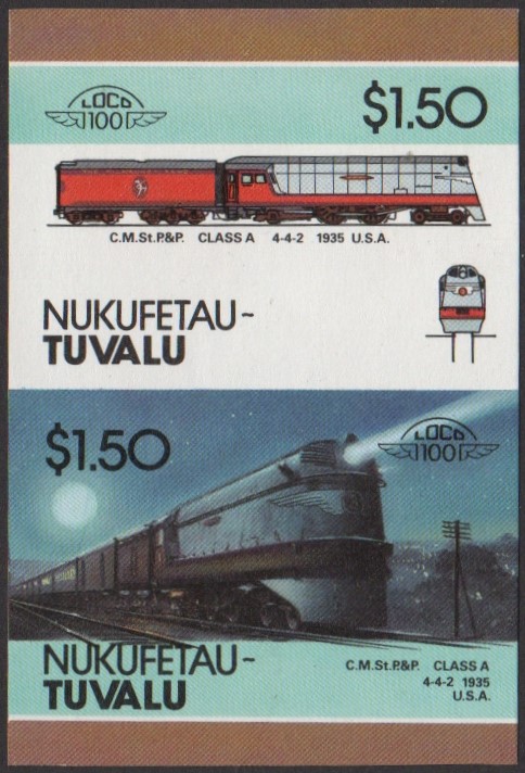 Nukufetau 2nd Series $1.50 1935 Chicago Milwaukee St.Paul & Pacific Class A 4-4-2 Locomotive Stamp Final Stage Color Proof