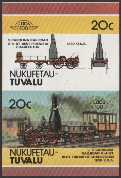 Nukufetau 2nd Series 20c 1830 S. Carolina Railroad 0-4-0T Best Friend of Charleston Locomotive Stamp Final Stage Color Proof