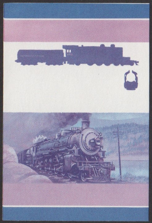 Nukufetau 2nd Series 40c 1923 Southern Pacific Railroad Class 4300 4-8-2 Locomotive Stamp Blue-Red Stage Color Proof