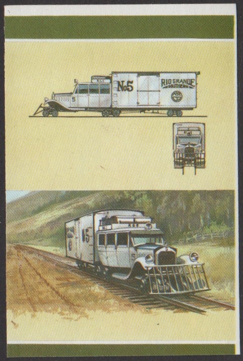 Nukufetau 3rd Series $1.00 1933 Rio Grande Southern Railroad Galloping Goose Railcar No. 5 2-B-2 Locomotive Stamp All Colors Stage Color Proof