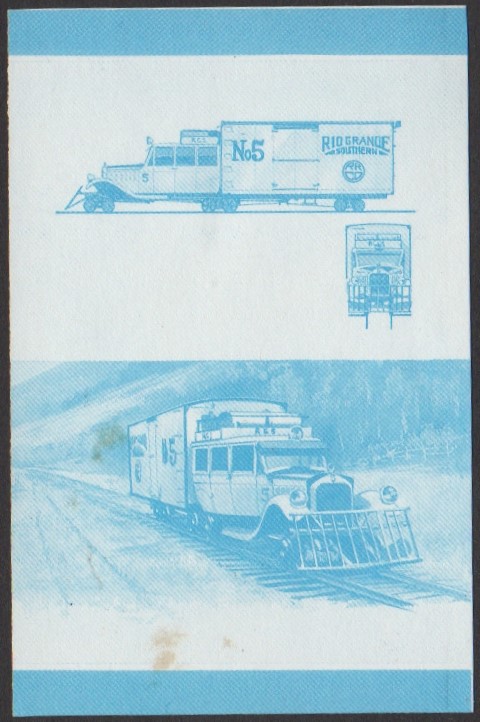 Nukufetau 3rd Series $1.00 1933 Rio Grande Southern Railroad Galloping Goose Railcar No. 5 2-B-2 Locomotive Stamp Blue Stage Color Proof