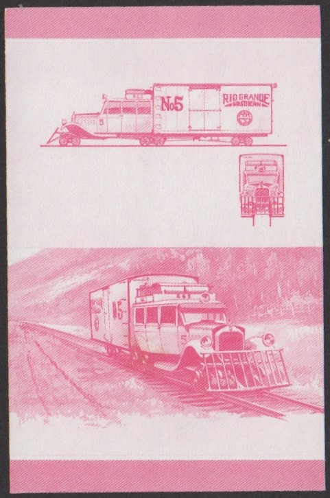 Nukufetau 3rd Series $1.00 1933 Rio Grande Southern Railroad Galloping Goose Railcar No. 5 2-B-2 Locomotive Stamp Red Stage Color Proof