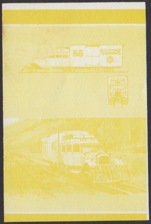Nukufetau 3rd Series $1.00 1933 Rio Grande Southern Railroad Galloping Goose Railcar No. 5 2-B-2 Locomotive Stamp Yellow Stage Color Proof