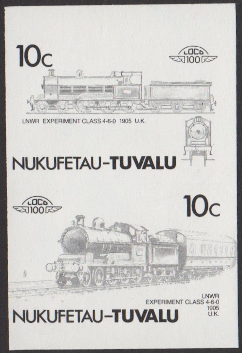 Nukufetau 3rd Series 10c 1905 LNWR Experiment Class 4-6-0 Locomotive Stamp Black Stage Color Proof