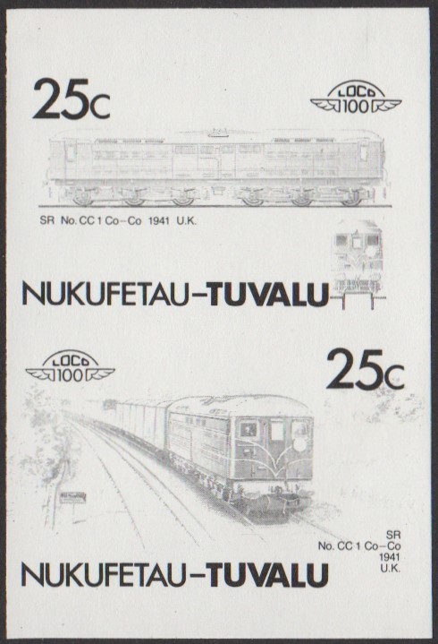Nukufetau 3rd Series 25c 1941 SR No. CC 1 Co-Co Locomotive Stamp Black Stage Color Proof