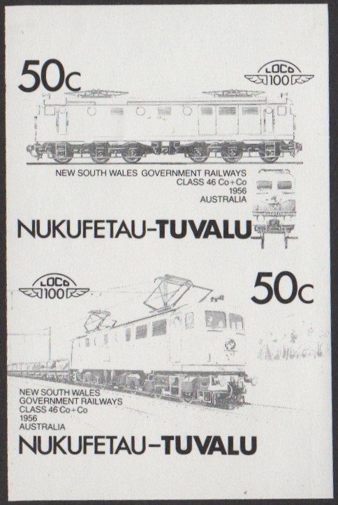 Nukufetau 3rd Series 50c 1956 New South Wales Government Railways Class 46 Co-Co Locomotive Stamp Black Stage Color Proof