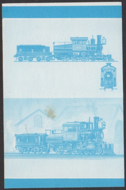 Nukufetau 3rd Series 60c 1877 Philadelphia & Reading Railroad Camelback No. 408 4-6-0 Locomotive Stamp Blue Stage Color Proof