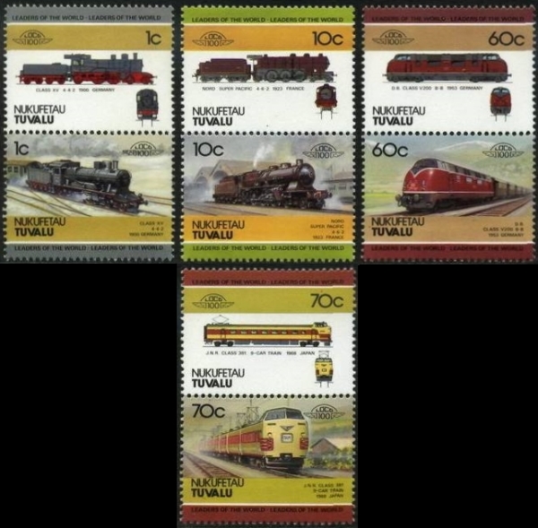 1985 Nukufetau Leaders of the World, Locomotives (1st series) Stamps