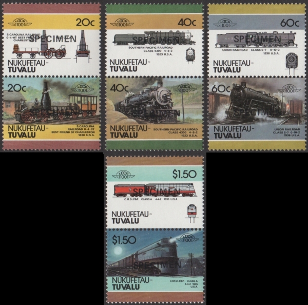 1986 Nukufetau Leaders of the World, Locomotives (2nd series) SPECIMEN Overprinted Stamps