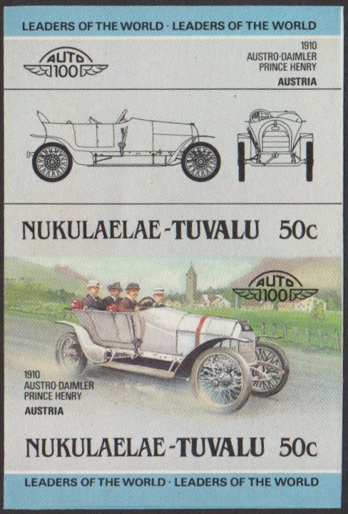 Nukulaelae 1st Series 50c 1910 Austro-Daimler Prince Henry Automobile Stamp Final Stage Color Proof