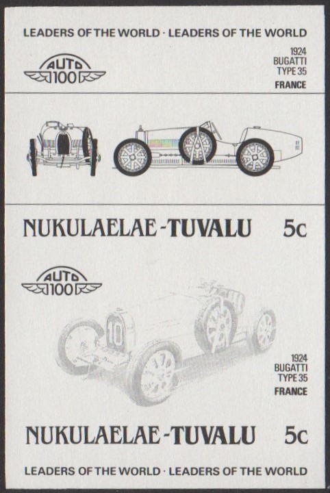 Nukulaelae 1st Series 5c 1924 Bugatti Type 35 Automobile Stamp Black Stage Color Proof