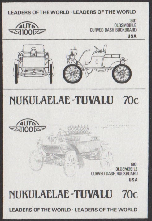 Nukulaelae 1st Series 70c 1901 Oldsmobile Curved Dash Buckboard Automobile Stamp Black Stage Color Proof