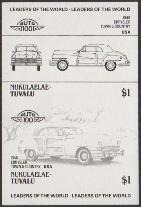 Nukulaelae 2nd Series $1.00 1948 Chrysler Town & Country Automobile Stamp Black Stage Color Proof