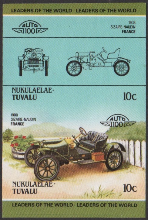 Nukulaelae 2nd Series 10c 1908 Sizaire-Naudin Automobile Stamp Final Stage Color Proof