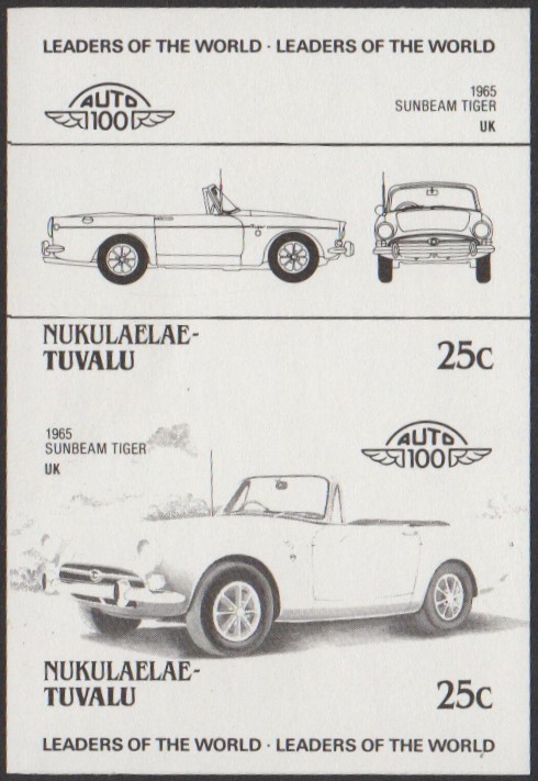 Nukulaelae 2nd Series 25c 1965 Sunbeam Tiger Automobile Stamp Black Stage Color Proof