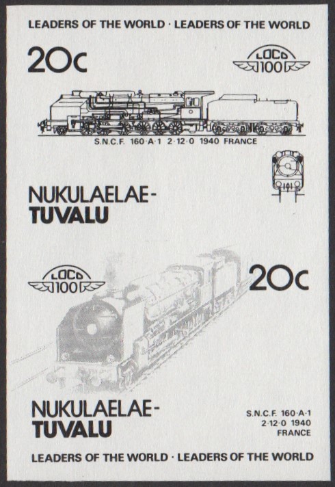 Nukulaelae 2nd Series 20c 1940 S.N.C.F. 160-A-1 2-12-0 Locomotive Stamp Black Stage Color Proof