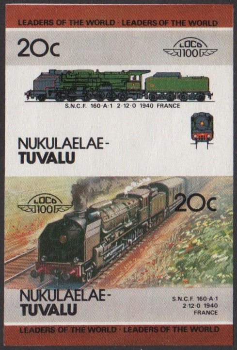Nukulaelae 2nd Series 20c 1940 S.N.C.F. 160-A-1 2-12-0 Locomotive Stamp Final Stage Color Proof