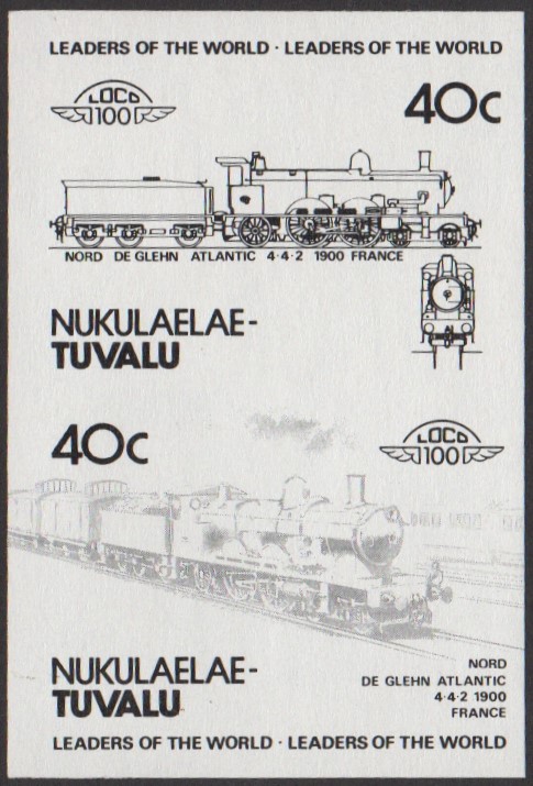 Nukulaelae 2nd Series 40c 1900 Nord De Glehn Atlantic 4-4-2 Locomotive Stamp Black Stage Color Proof