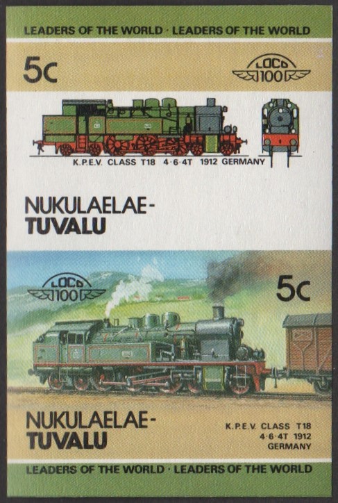 Nukulaelae 2nd Series 5c 1912 K.P.E.V. Class T18 4-6-4T Locomotive Stamp Final Stage Color Proof