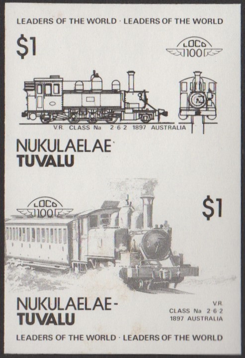 Nukulaelae 3rd Series $1.00 1897 V.R. Class Na 2-6-2 Locomotive Stamp Black Stage Color Proof