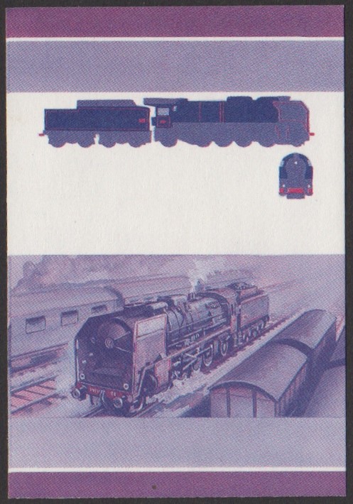 Nukulaelae 3rd Series 10c 1942 SNCF Class 141P 2-8-2 Locomotive Stamp Blue-Red Stage Color Proof
