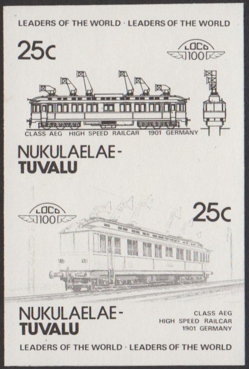 Nukulaelae 3rd Series 25c 1901 Class AEG High Speed Railcar Locomotive Stamp Black Stage Color Proof