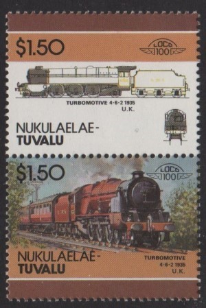 Nukulaelae 4th Series $1.50 1935 Turbomotive 4-6-2 Locomotive Missing Red Error Stamp