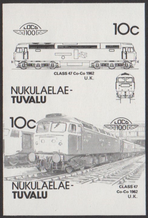 Nukulaelae 4th Series 10c 1962 Class 47 Co-Co Locomotive Stamp Black Stage Color Proof