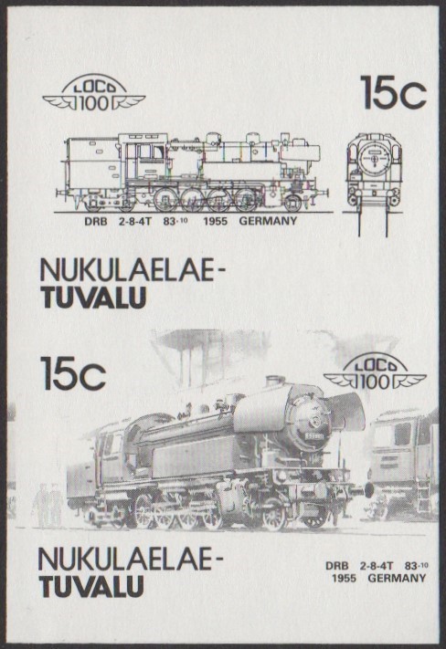 Nukulaelae 4th Series 15c 1955 DRB 2-8-4T 83-10 Locomotive Stamp Black Stage Color Proof