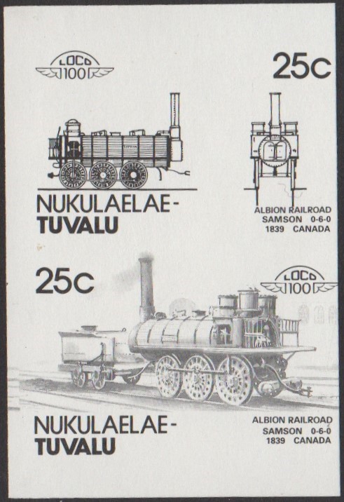 Nukulaelae 4th Series 25c 1839 Albion Railroad Samson 0-6-0 Locomotive Stamp Black Stage Color Proof