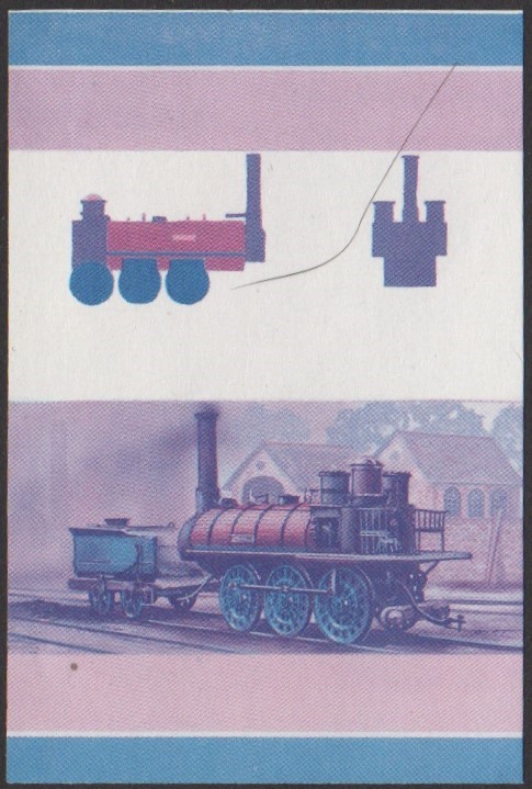 Nukulaelae 4th Series 25c 1839 Albion Railroad Samson 0-6-0 Locomotive Stamp Blue-Red Stage Color Proof