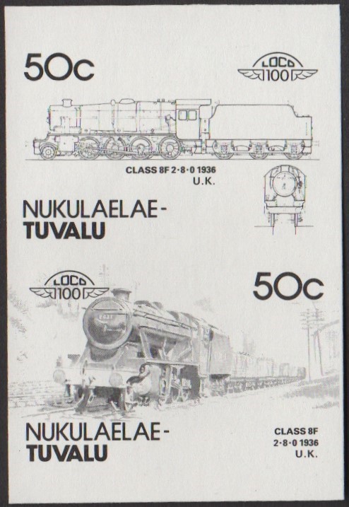 Nukulaelae 4th Series 50c 1936 Class 8F 2-8-0 Locomotive Stamp Black Stage Color Proof