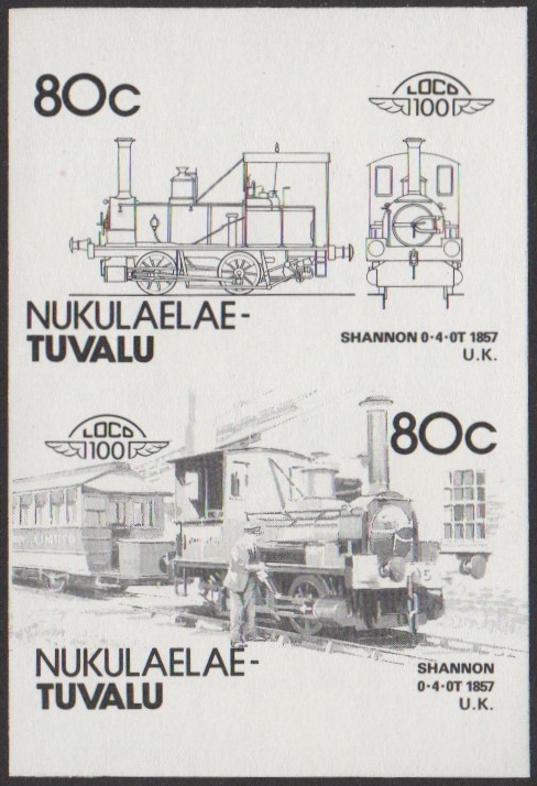 Nukulaelae 4th Series 80c 1857 Shannon 0-4-0T Locomotive Stamp Black Stage Color Proof