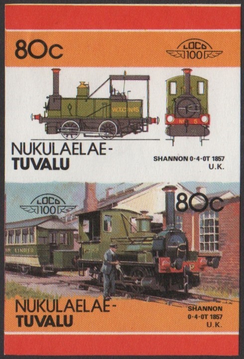 Nukulaelae 4th Series 80c 1857 Shannon 0-4-0T Locomotive Stamp Final Stage Color Proof